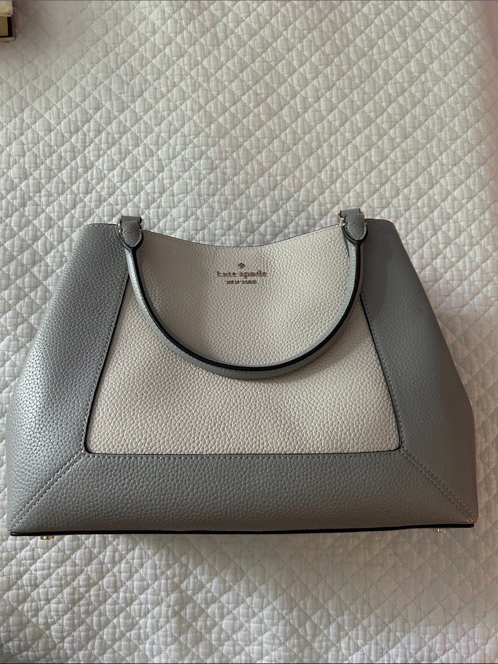 kate spade Gray and White Pebbled Leather Satchel with matching wallet